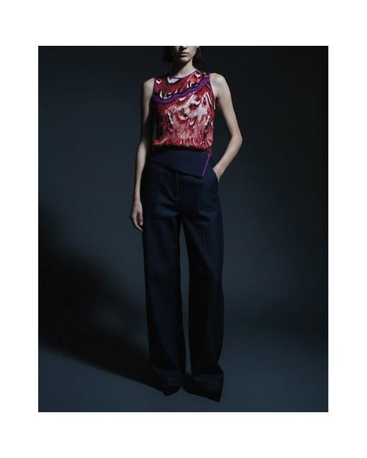 Essien & Emre Red Asymmetric Sleeveless Top Hand Made One-Of-A-Kind