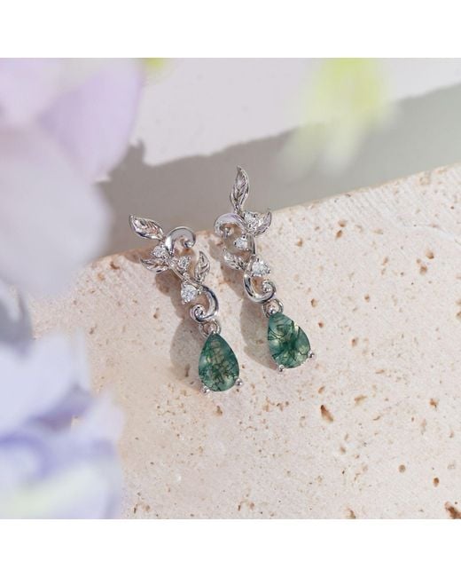 Azura Jewelry New York Blue Leafy Cascades Moss Agate Earrings Vermeil
