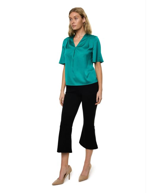 Carloslines Blue V-Neck Pleat Detail Flutter Sleeve Blouse