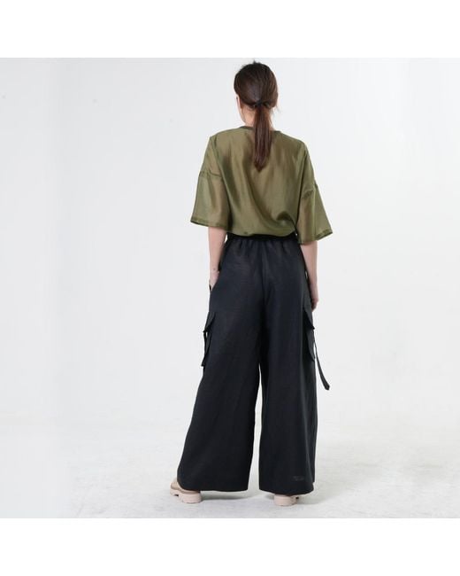 Metamorph Blue Linen Cargo Palazzo Trousers