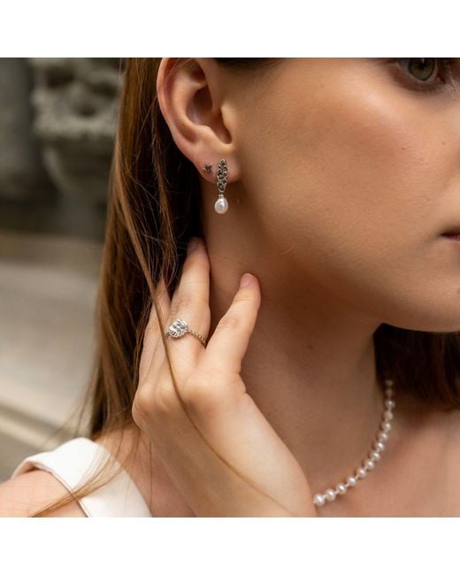 Spero London White Scallop Shell Pearl Sterling Ring