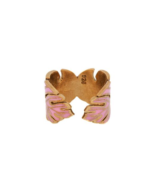Ebru Jewelry Summer Pink Enamel Gold Adjustable Ring