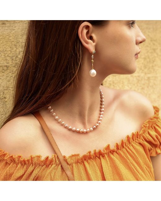 Spero London Metallic Natural Freshwater Real Pearl Strand Necklace