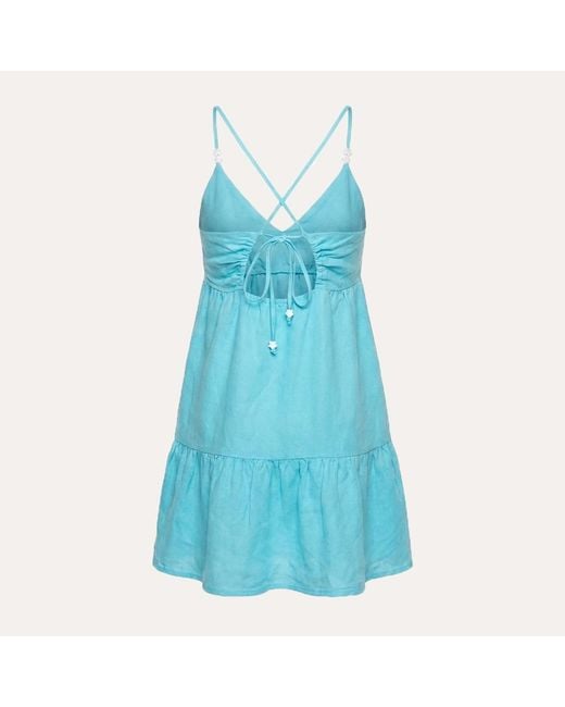 Maison Tangerine Blue Linen Dress Aqua For