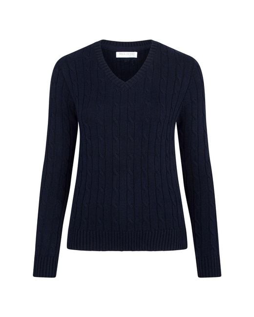 Paul James Knitwear Blue Cotton Talulah Cable V Neck Jumper