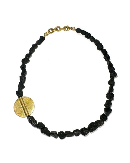 Rachel Nathan Brown Raw Spinel & Brass Medallion Necklace