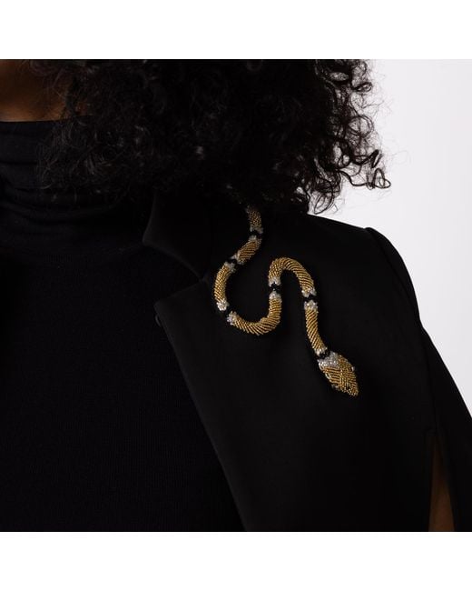House of Laines London Black Laines Couture Tailored Cape With Embellished & Wrap Around Snake
