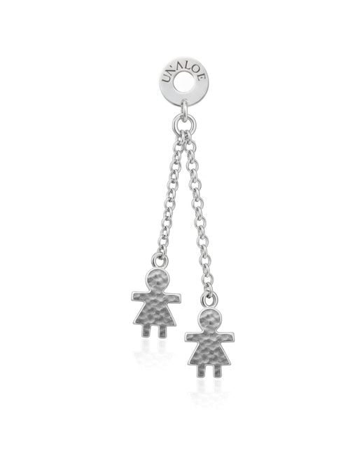 Unaloe Metallic Sterling Hammered Double Chain Drop Earrings With Family Charms Jewelry
