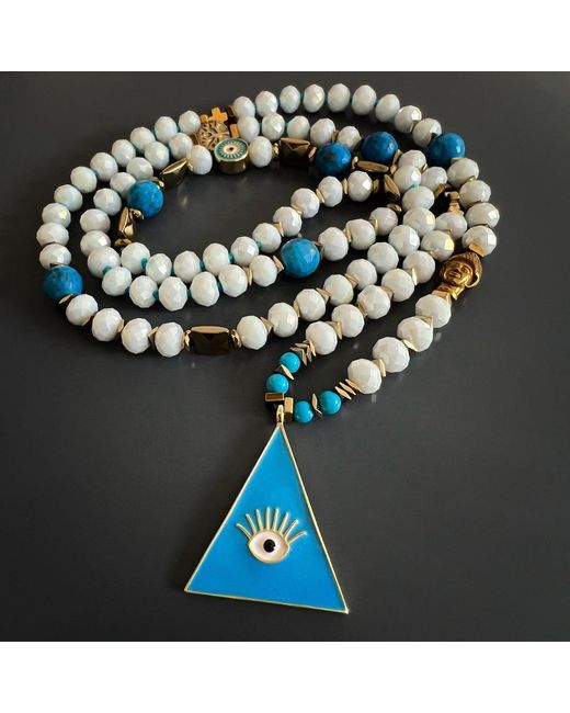 Ebru Jewelry Blue Evil Eye Pendant Beaded Mystic Symbol Necklace