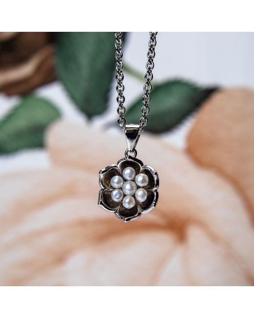 Lucy Quartermaine Metallic Solid Sterling Royal Pearl Flower Pendant