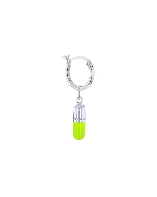 True Rocks White Mini Pill Charm On Silver Hoop In Neon Green & Sterling Silver for men