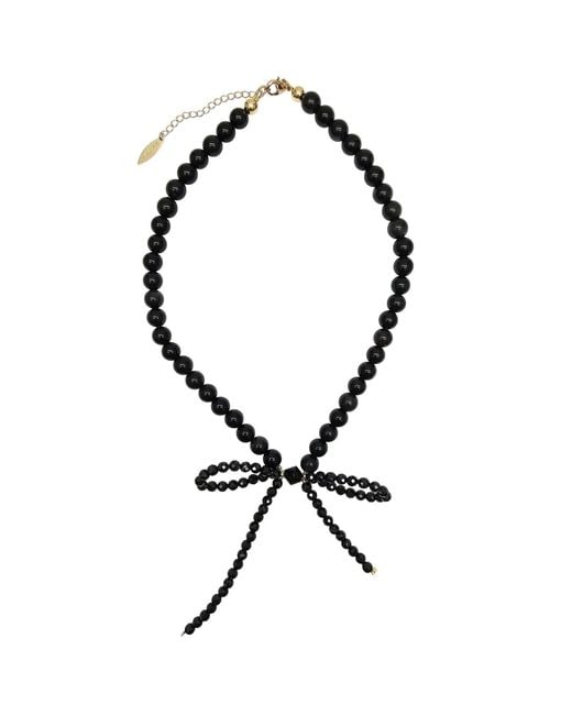 Farra Black Obsidian Butterfly Knot Statement Necklace