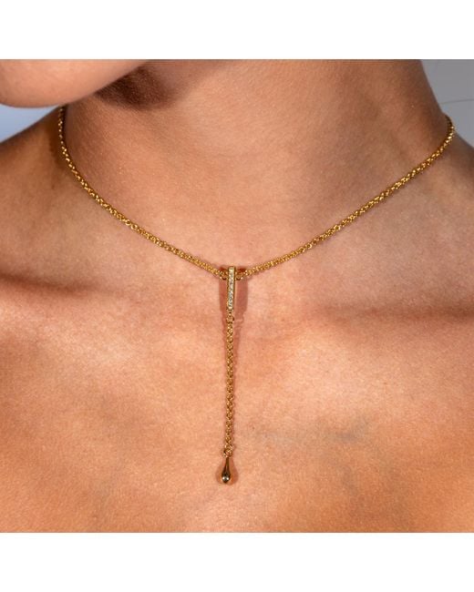 Lucy Quartermaine Brown Skinny Drip Long Pendant With Topaz