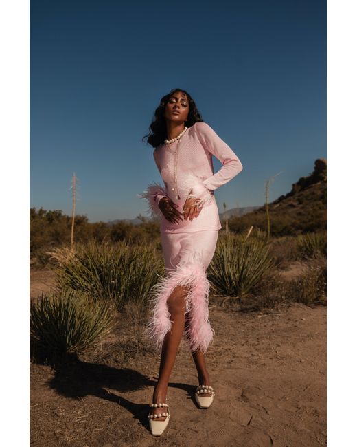 Andreeva Pink Knit Top With Detachable Feather Cuffs