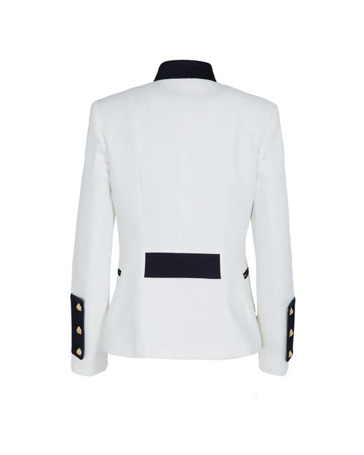 The Extreme Collection White Scorpion Embroidered Ecru Cotton And Linen Blazer With Mao Collar And Golden Buttons Dundee