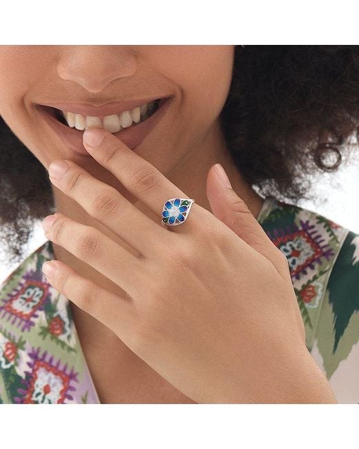 Far East Jewelry Blue Handmade Spring Fairy Ring & Enamel