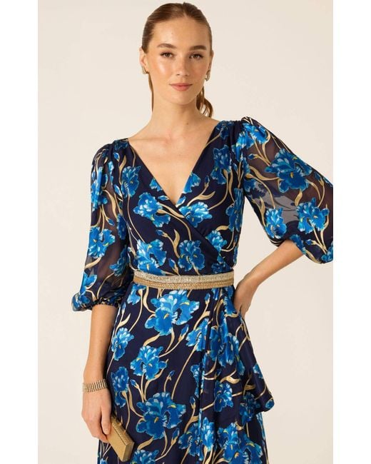 SACHA DRAKE Blue Linnee Wrap Midi Dress