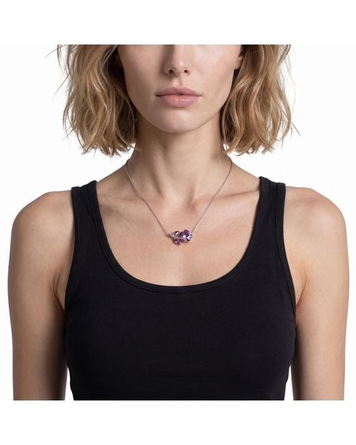 Modenaire Metallic Crystal Daisy Flower Pendant Necklace