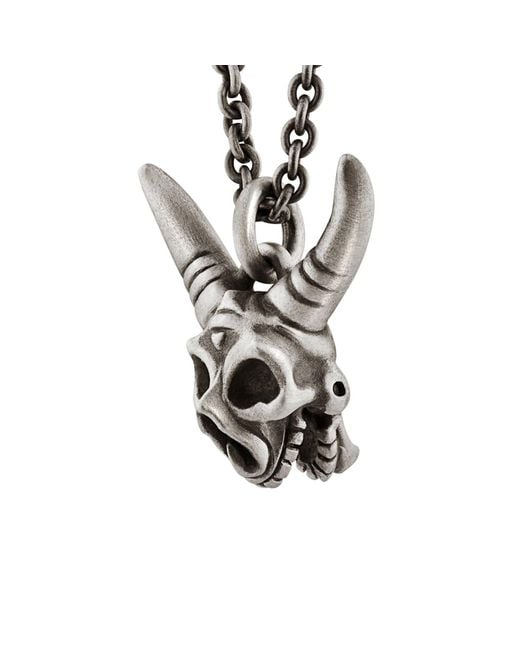 Snake Bones Metallic Horned Skull Pendant With Hinged Jaw for men