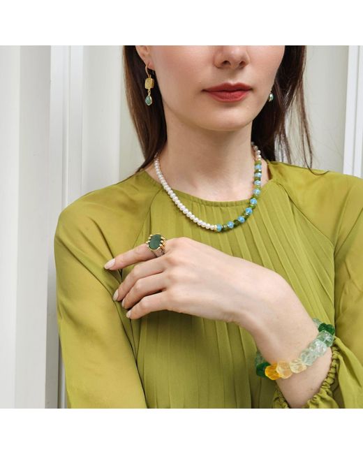 Farra Metallic Freshwater Pearls With Jade And Opal Color Matching Necklace