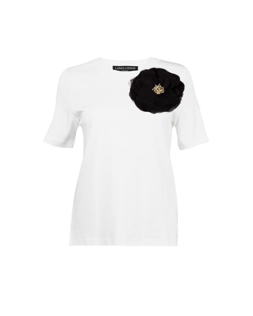 House of Laines London White Laines Couture Embellished Organza Corsage Brooch T-Shirt