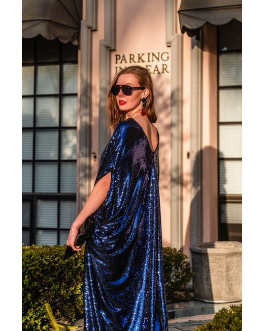 Jennafer Grace Blue Night Sapphire Sequin Caftan Kaftan Dress