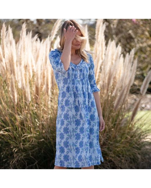 At Last Blue Cotton Karen Long Sleeve Day Dress