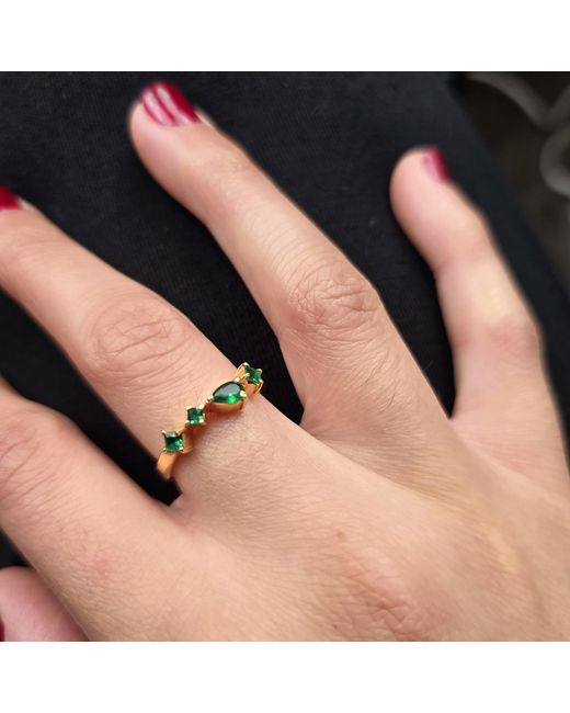 Harfi Yellow Minimalist Emerald Gemstone May Birthstone Adjustable Vermeil Ring