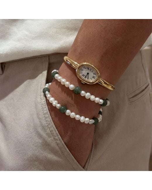 seree Isabelle Pearl And Green Jade Bracelet