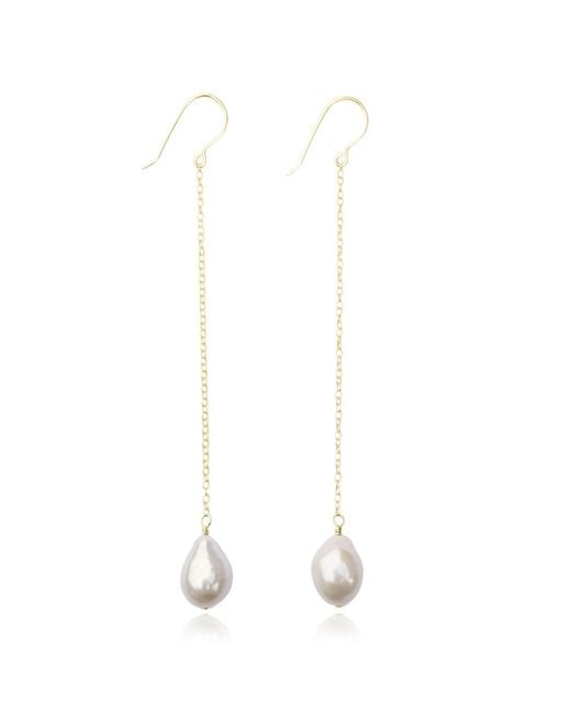 Kiri & Belle White Alina Long Chain Pearl Filled Earrings