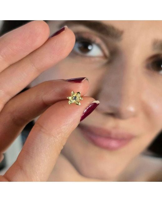 Harfi Metallic Aquamarine March Birthstone Daffodil Birthflower Plated Stud Earrings