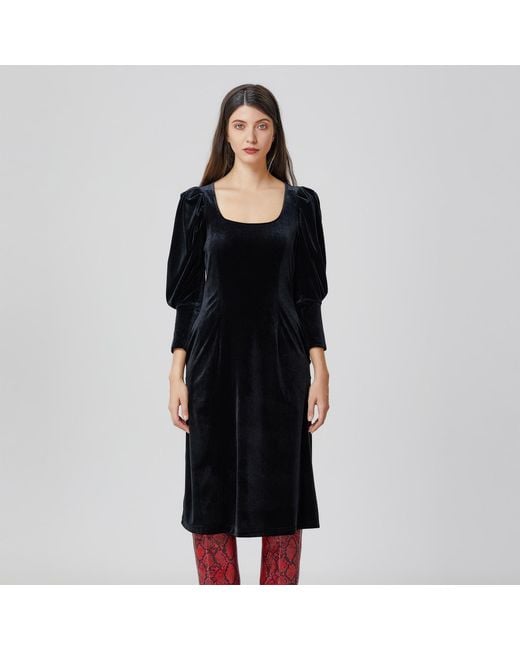 Smart and Joy Black Puffy Sleeves Velvet Dress