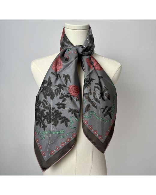 Wenzi Black Midnight Roses Rouge Double Sided Silk Twill Scarf