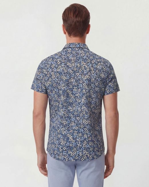 Lords of Harlech Blue Todd Floral Field Knit Shirt for men