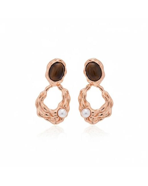Angel Barocco Metallic Tiger Eye & Pearl Sculptural Drop Earrings – Vermeil