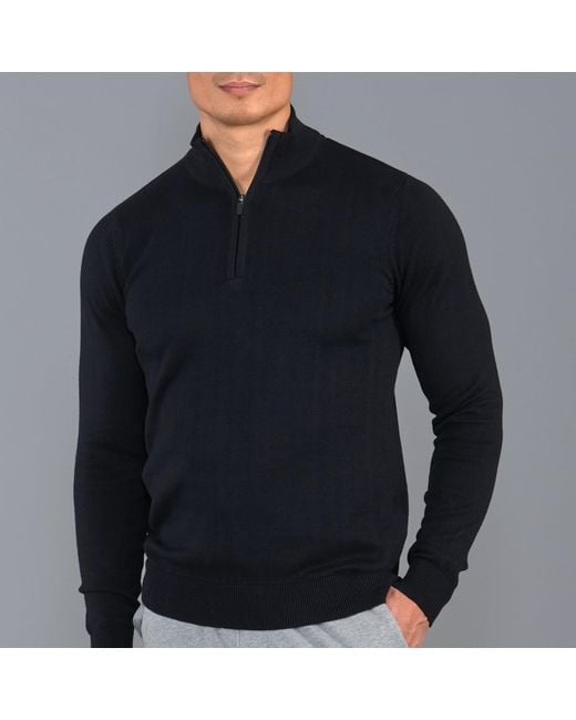 Paul James Knitwear Black Lightweight Foster Cotton Zip Neck Jumper for men