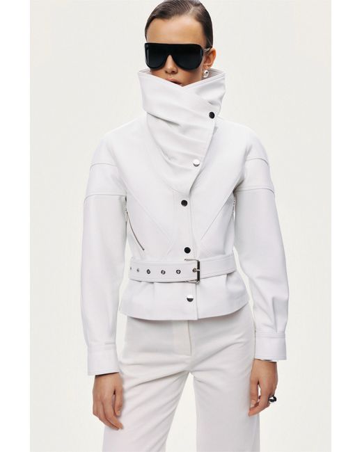 Nocturne White High-Neck Belted Jacket