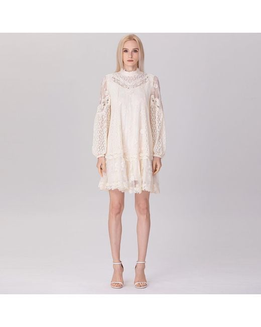Smart and Joy Natural Multiple Laces And Tulle Baby-Doll Dress