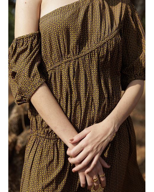 Maison Qala Brown Ochre Bloom Midi Dress