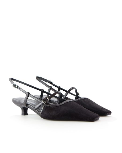 Notabene Black Elenne Slingback Stilettos, Dark Cow Fur