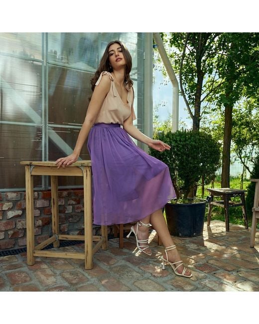 Noria Anis Purple Silk Chiffon Mid-Length Skirt