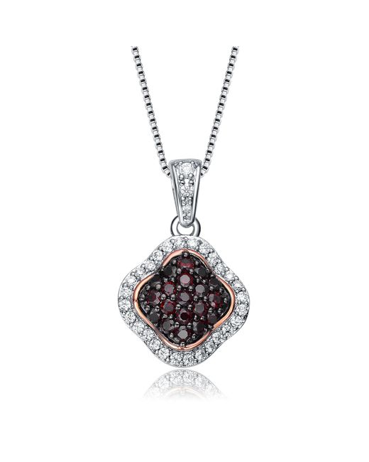 Genevive Jewelry Metallic Sterling Dark Cubic Zirconia Pendant Necklace