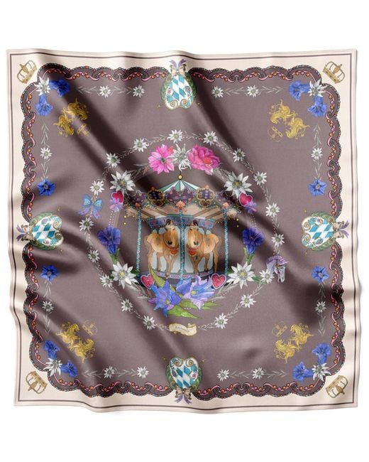 Lamberty Munich Purple Carousel Horses Silk Scarf