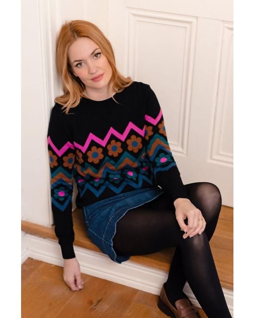 Sugarhill Black Rita Jumper Flower Chevron