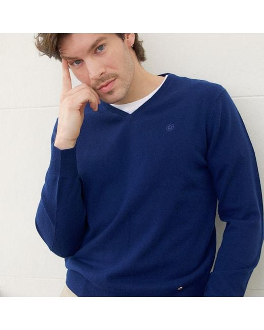 Bel Cashmere Blue Cashmere V-Neck Sweater for men