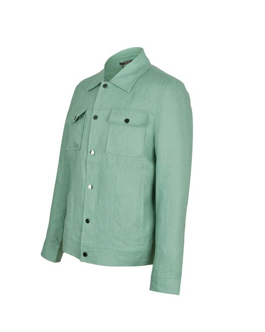 DAVID WEJ Green Hugo Linen Trucker Jacket for men