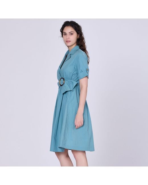 Smart and Joy Blue Shirt Dress With Asymmetric Belt Panel