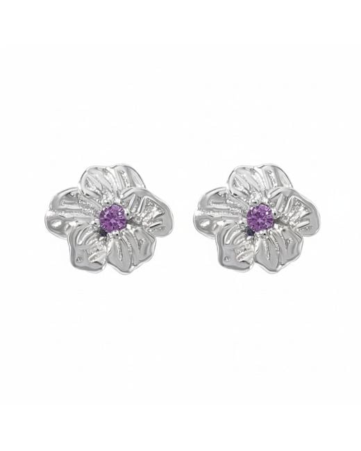 Harfi Metallic Amethyst February Birthstone Birthflower Sterling Stud Earrings