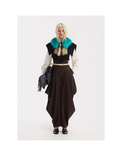 Julia Allert Green Tie-Front Fur Collar Stole