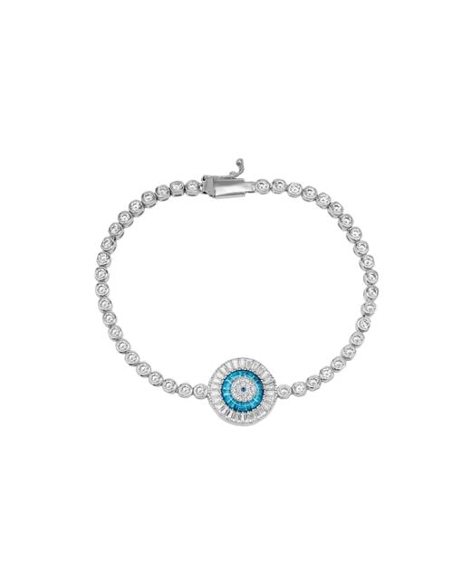 Spero London Blue Round Bezel Evil Eye Sterling Tennis Bracelet